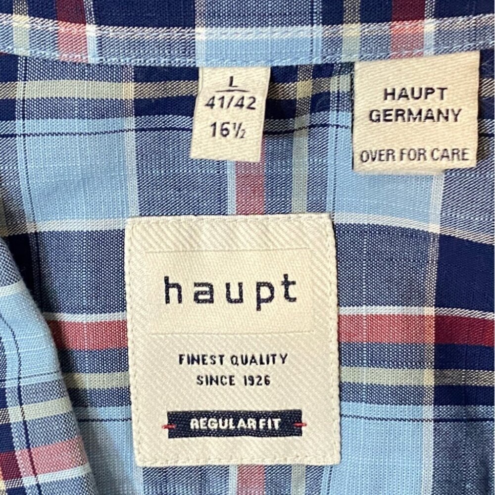 Haupt Regular Fit Short Sleeve Dress Shirt - Neck 16.5 41/42 Blue Plaid - Picture 4 of 17